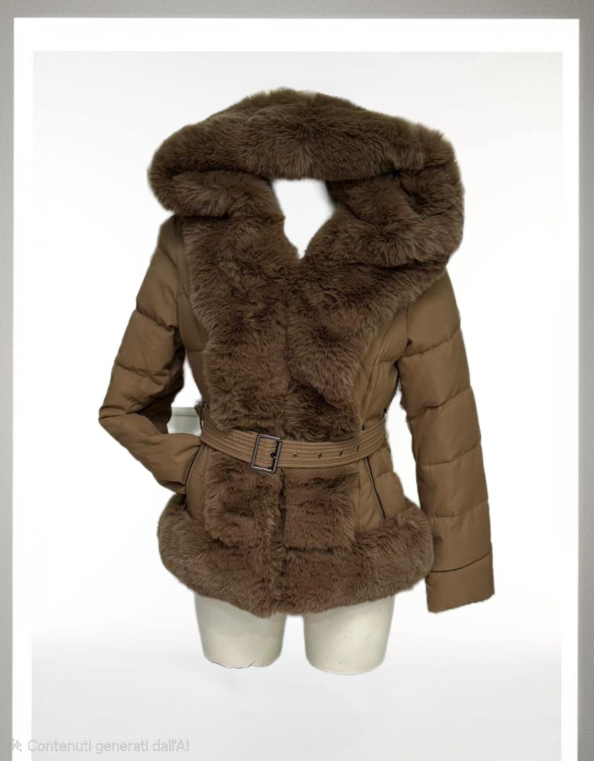 Giubbino corto poliestere con eco pelliccia con cintura