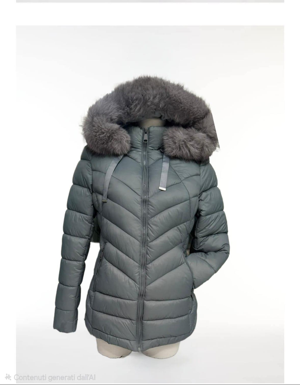 Giubbotto poliestere con cappuccio ed eco pelliccia