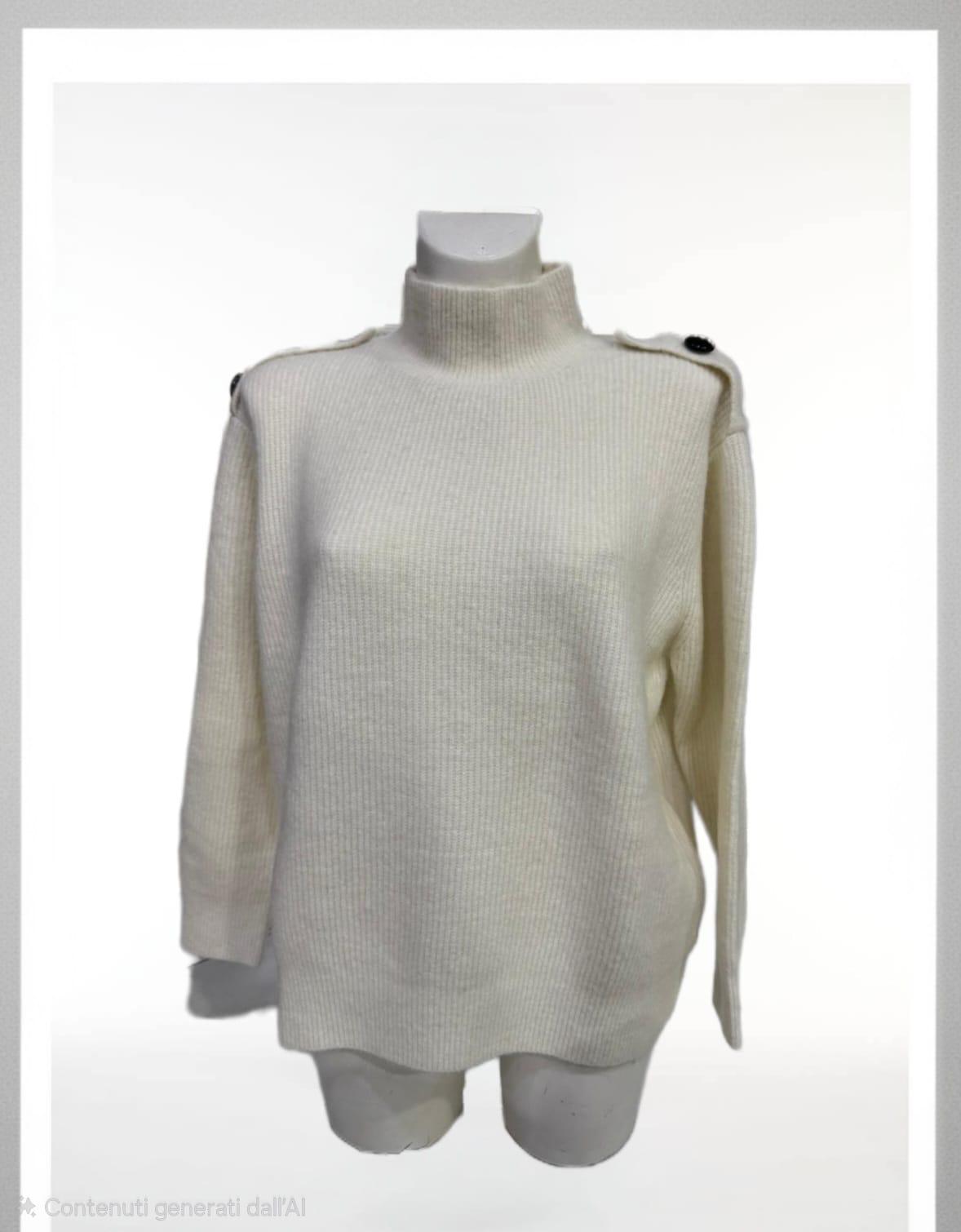 Maglia bianco collo alto con bottoni sulla spalla