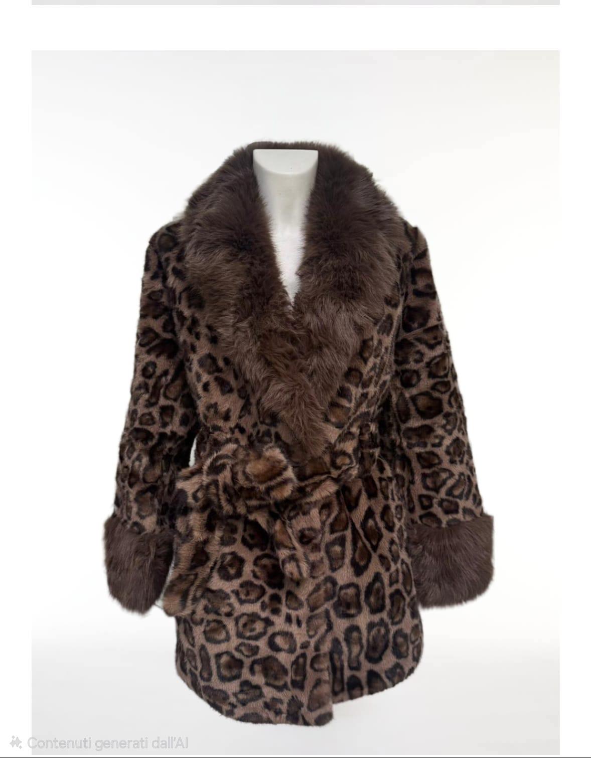 Eco pelliccia maculata con cintura