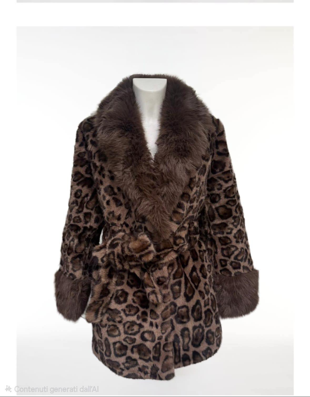 Eco pelliccia maculata con cintura