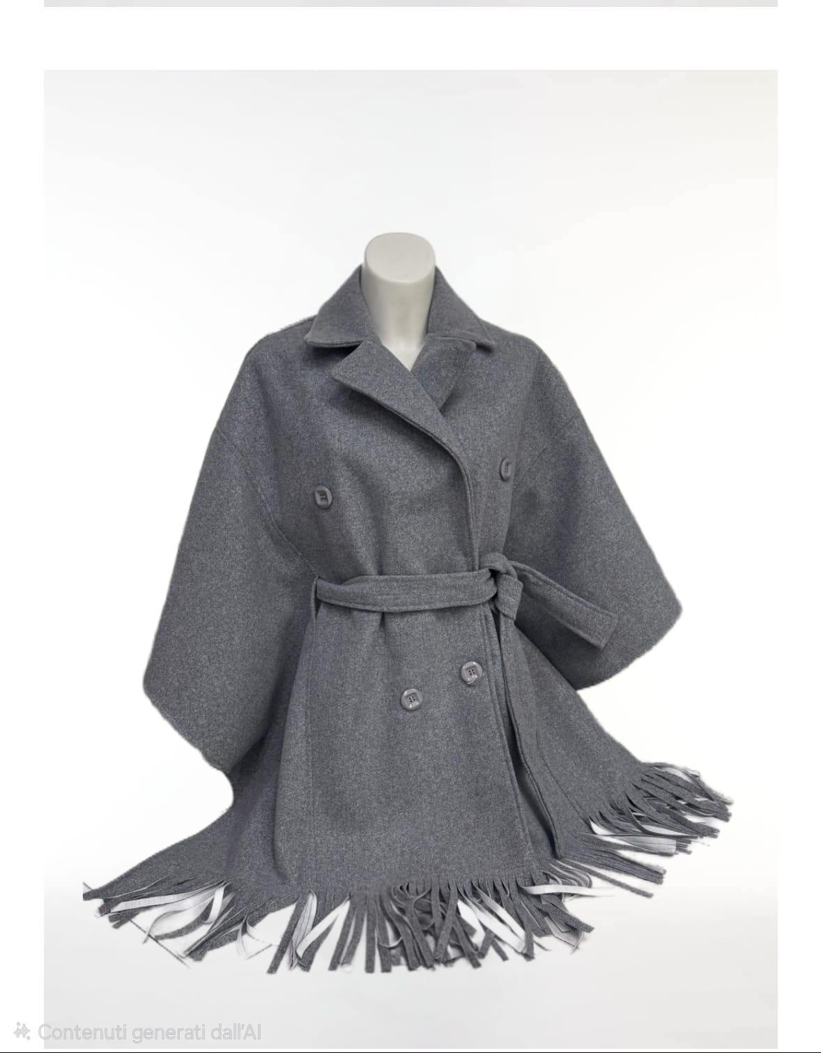 Mantella grigia con frange e cintura