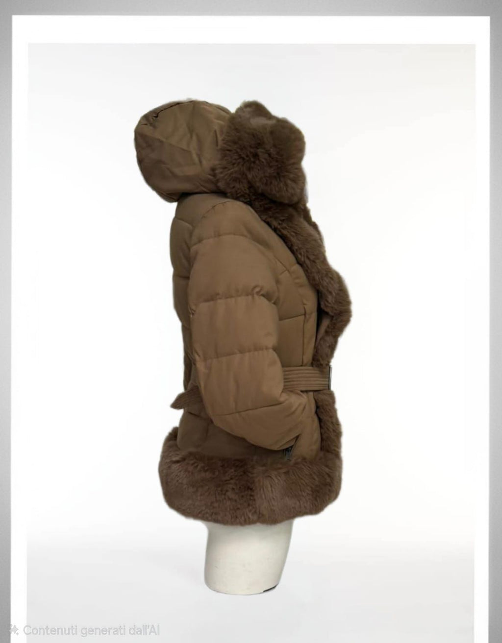 Giubbino corto poliestere con eco pelliccia con cintura