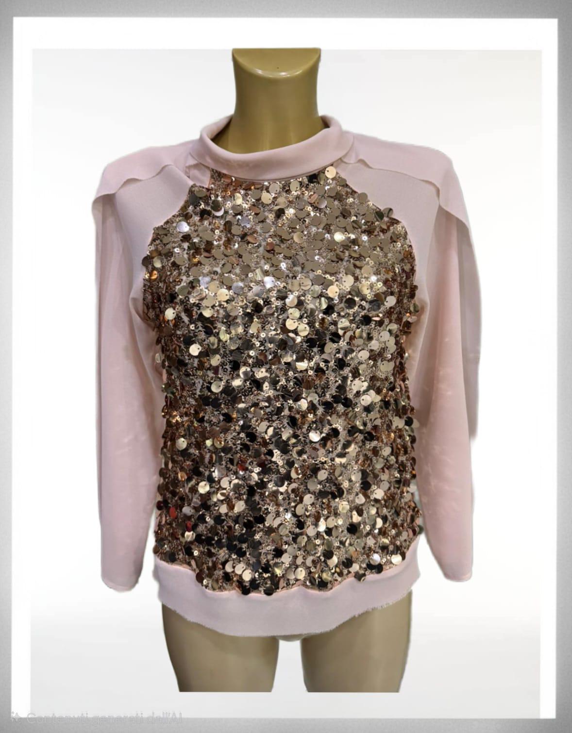 Camicia manica tre quarti  con paillettes dorate