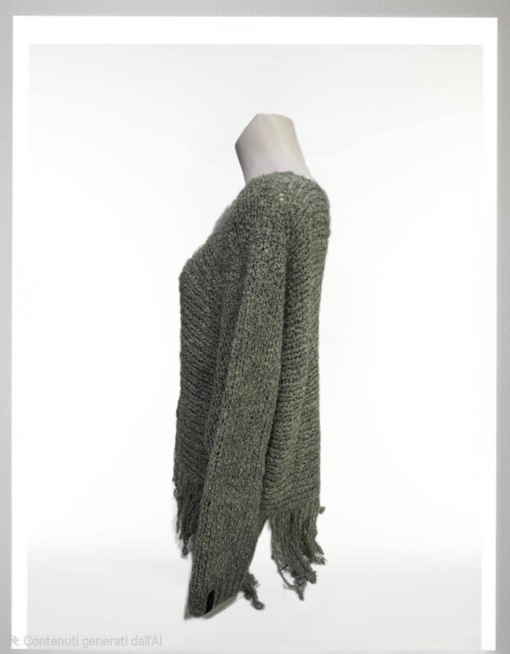 Maglione oversize verde con frange al fondo