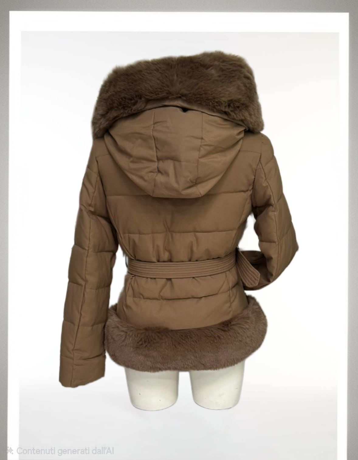 Giubbino corto poliestere con eco pelliccia con cintura