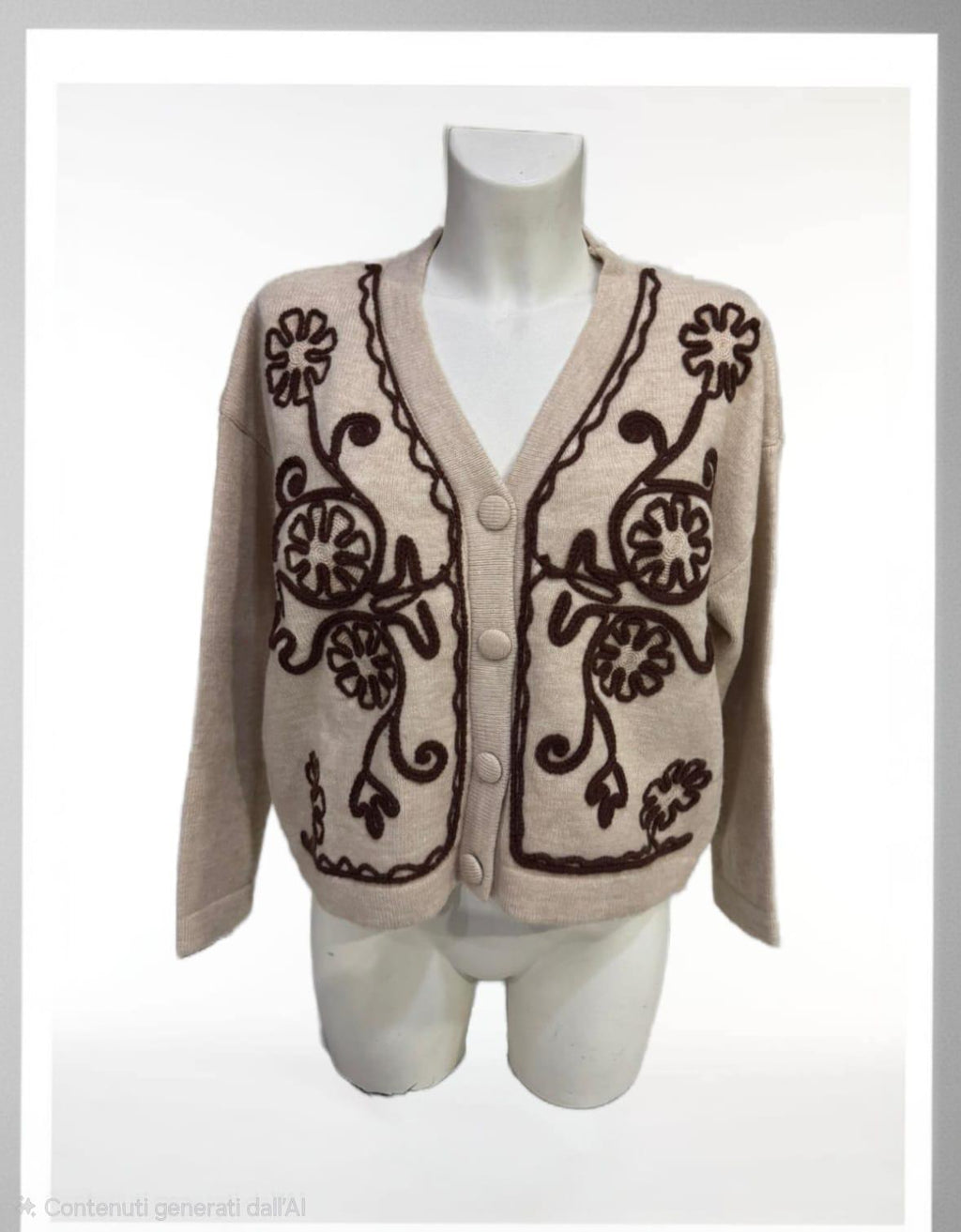 Maglia beige con ricami marrone